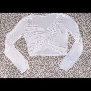 White scrunched crop top